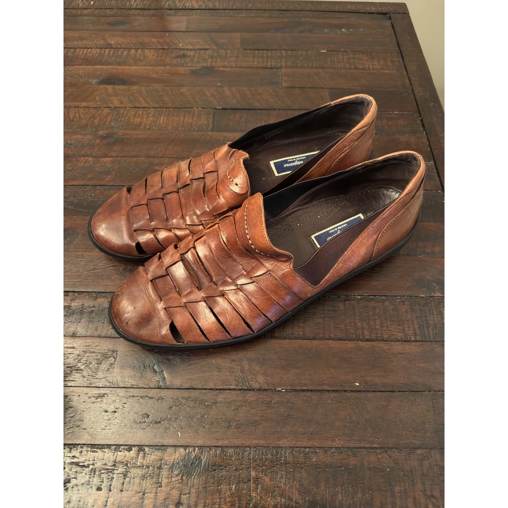 Bragano Mens 13 M Woven Leather Loafers Cognac Brown Italy C02289